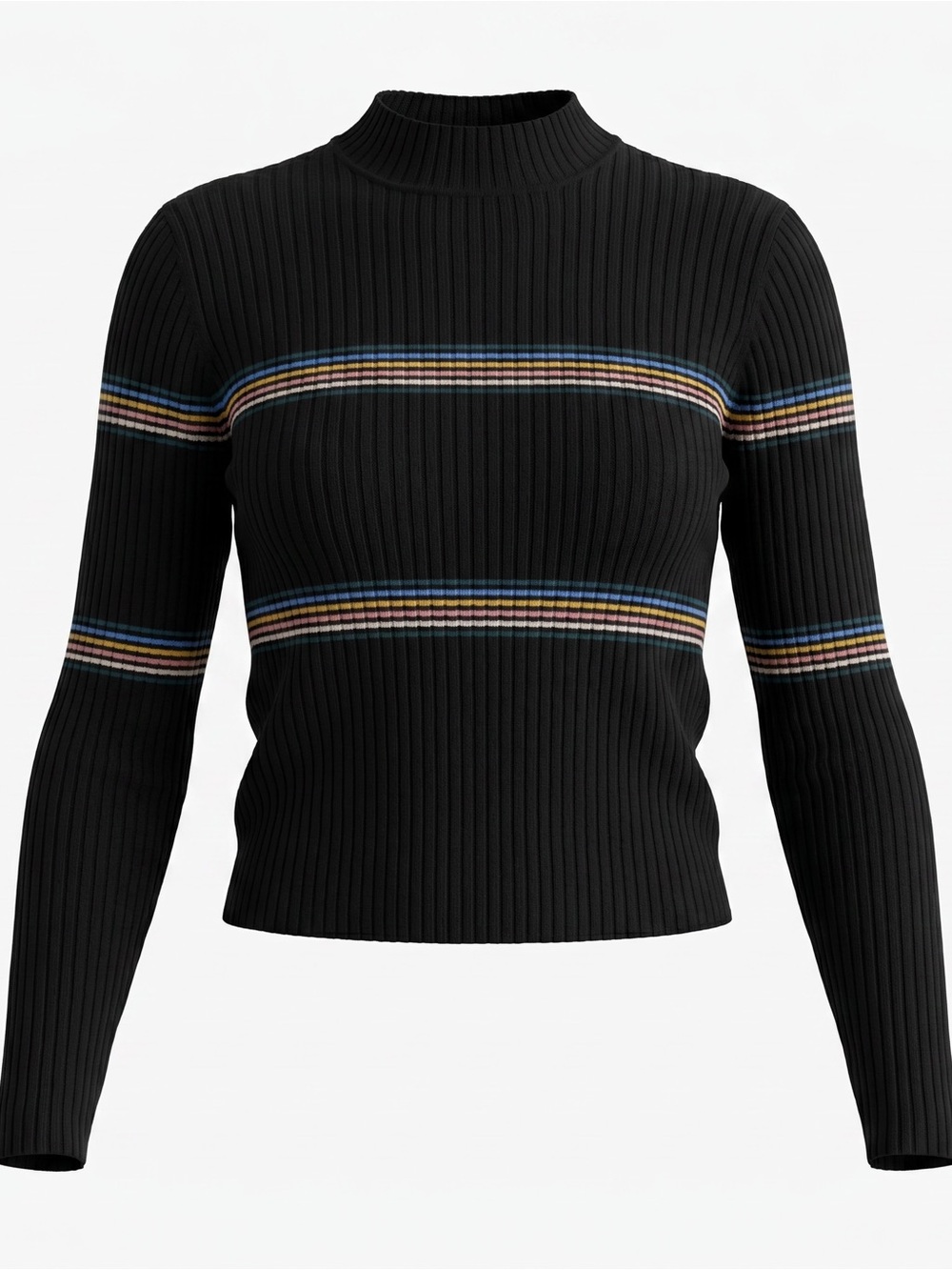 ❄️ Lush • Vintage Black Ribbed Knit Top with Striped Accents • Women’s Sm